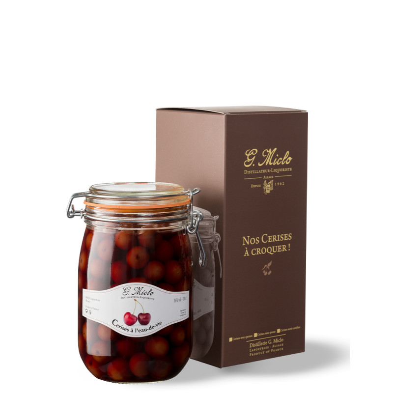 Cerises à l'eau-de-vie avec queues 1L